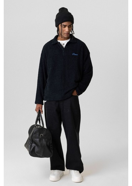 Yazı Detaylı Oversize Sweatshırt Siyah indirimleri