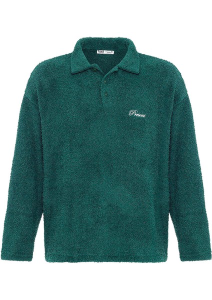 Yazı Detaylı Oversize Sweatshırt Yeşil