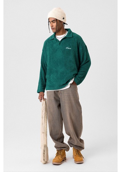 Yazı Detaylı Oversize Sweatshırt Yeşil modelleri