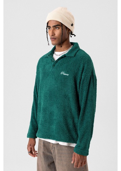 Yazı Detaylı Oversize Sweatshırt Yeşil fırsatları