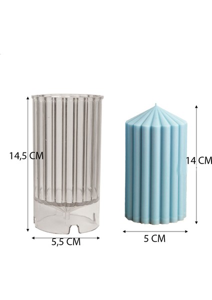 Poli Karbon Sert Plastik Mum Kalıbı Dik Çizgili Kule Şekilli 14,5x5,5 cm indirimleri