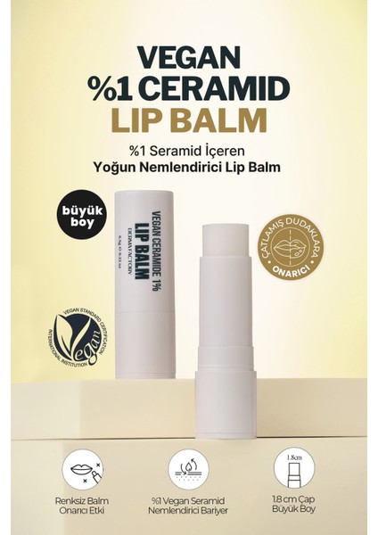 %1 Seramid Içeren Büyük Boy Yoğun Nemlendirici Dudak Balmı Derma Factory Vegan Ceramide Lip Balm