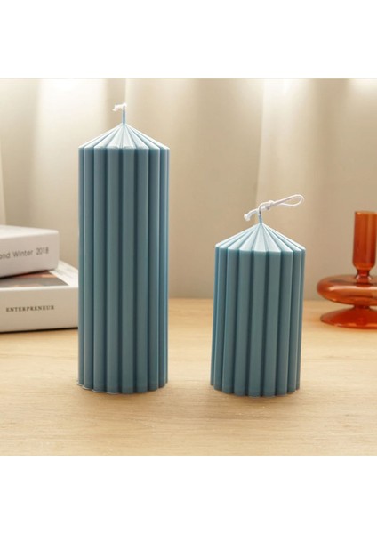 Poli Karbon Sert Plastik Mum Kalıbı Dik Çizgili Kule Şekilli 14,7x8 cm