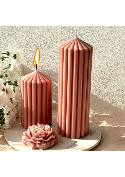 Poli Karbon Sert Plastik Mum Kalıbı Dik Çizgili Kule Şekilli 14,7x8 cm modelleri