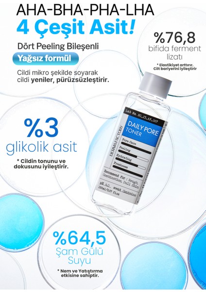 Aha-Bha-Pha-Lha Içeren Gözenek Küçültücü Tonik Derma Factory Daily Pore Toner 150ML