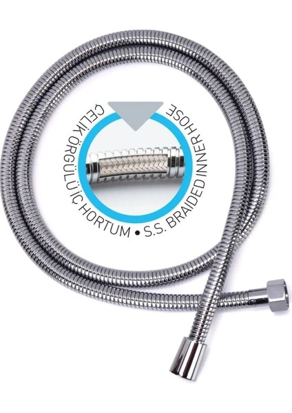 Karizma Çelik Örgülü Kopmaz Dolanmaz Banyo Duş Spiral Hortumu 175 cm