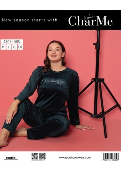 Charme Kadın Kışlık Bisiklet Yaka Kadife Pijama Takımı A301/505- 1 Adet fırsatları