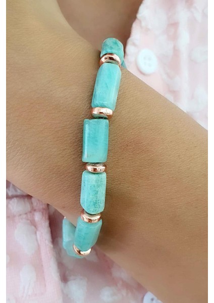 Amazonit ve Hematit Taşlı El Işi Tasarım Doğal Taş Bileklik