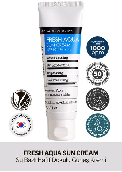 Su Bazlı Nemlendirici Güneş Kremi Derma Factory Fresh Aqua Sun Cream Spf 50+ Pa++++