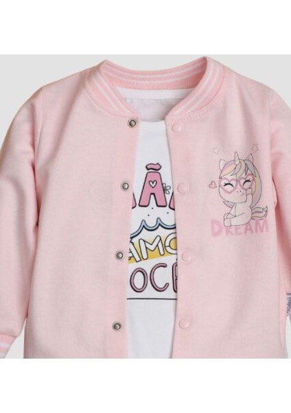 Unicorn Temalı Kız Bebek Eşofman Takımı Pamuklu Ceket Bluz ve Eşofman 3'lü Takım