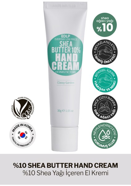 %10 Shea Yağı Içeren Yoğun Nemlendirici El Kremi Derma Factory Shea Butter Hand Cream 30ML