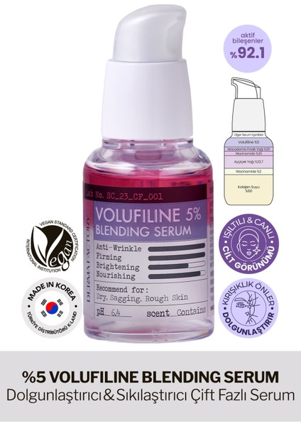 %5 Volufiline Içeren Dolgunlaştırıcı, Sıkılaştırıcı Çift Fazlı Serum Derma Factory Blendin Serum