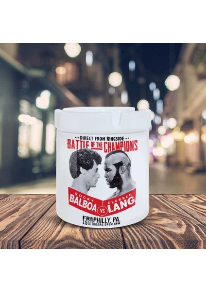 Rocky Balboa ve Clubber Lang Baskılı Küllük Seramik Kül Tablası