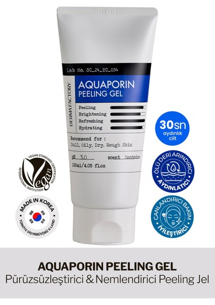 Aydınlatıcı ve Pürüzsüzleştirici Selüloz Peeling Gel Derma Factory Aquaporin Peeling Gel 120ML