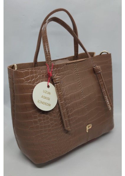 Timsah Deri Desenli Vizon Kadın Omuz Çantası