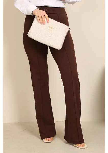 Luxwomen Düğmeli Yüksek Bel Çımalı Salaş Dabıl Kumaş Pantolon-Eşofman