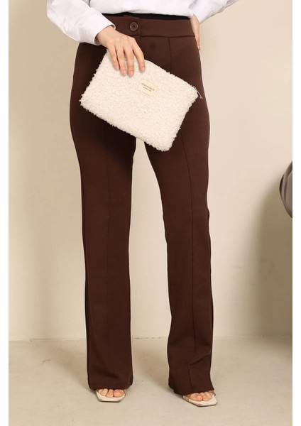 Luxwomen Düğmeli Yüksek Bel Çımalı Salaş Dabıl Kumaş Pantolon-Eşofman fiyatları