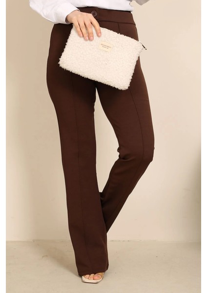 Luxwomen Düğmeli Yüksek Bel Çımalı Salaş Dabıl Kumaş Pantolon-Eşofman fırsatları