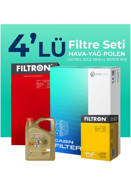 Mercedes E200 Dizel Filtre Bakım Seti Castrol Motor Yağlı (2018-2022) 4 Lü