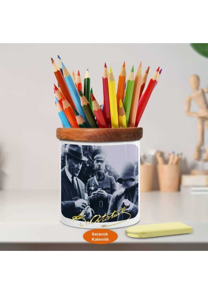 Lider Mustafa Kemal Atatürk Ahşap Seramik Kalemlik-s410 fiyatları