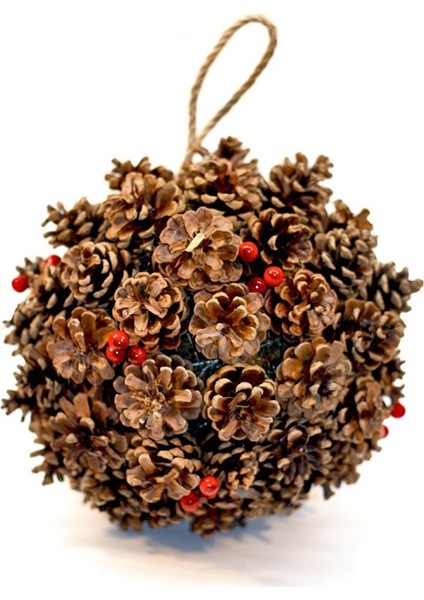 Yılbaşı Ağaç Süsü Natürel Kozalak Top Berry'li 25 cm