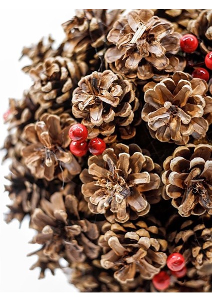 Yılbaşı Ağaç Süsü Natürel Kozalak Top Berry'li 25 cm