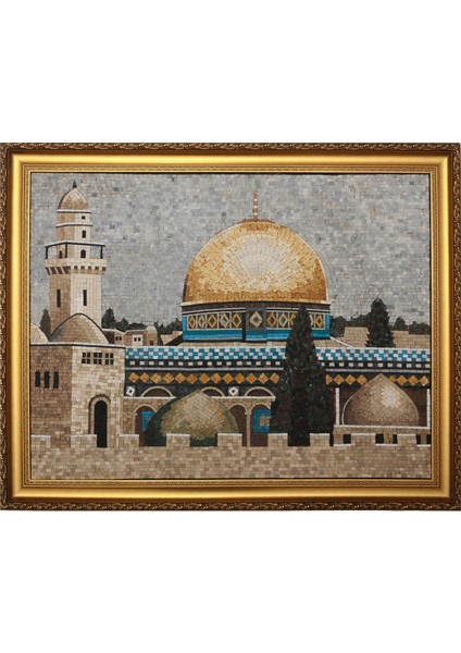 Kubbe-I Sahra'nın Taş Mozaik Sanatı Tablosu, Büyük Boy, Altın Çerçeve 83*102 cm P00027