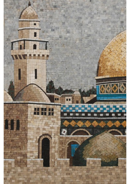 Kubbe-I Sahra'nın Taş Mozaik Sanatı Tablosu, Büyük Boy, Altın Çerçeve 83*102 cm P00027 fiyatları