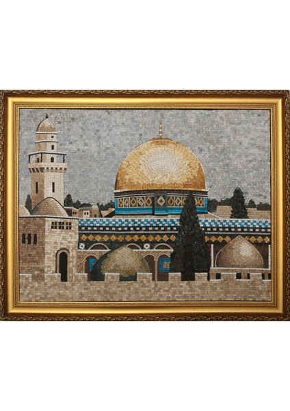 Kubbe-I Sahra'nın Taş Mozaik Sanatı Tablosu, Büyük Boy, Altın Çerçeve 83*102 cm P00027 fırsatları