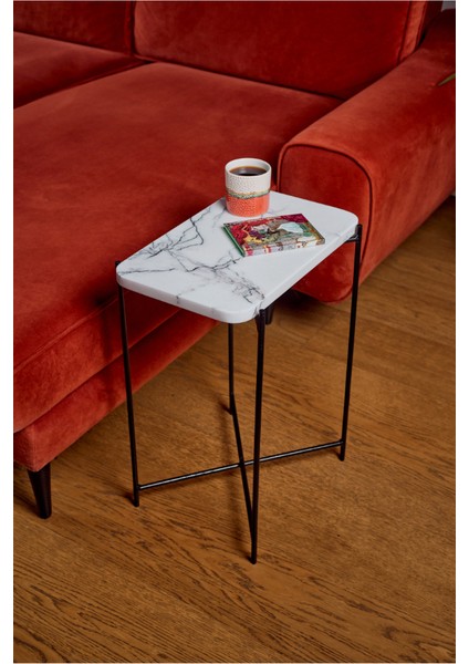 Leylak Mermer Yan Sehpa / Komidin (Siyah Metal Ayaklı) fiyatları