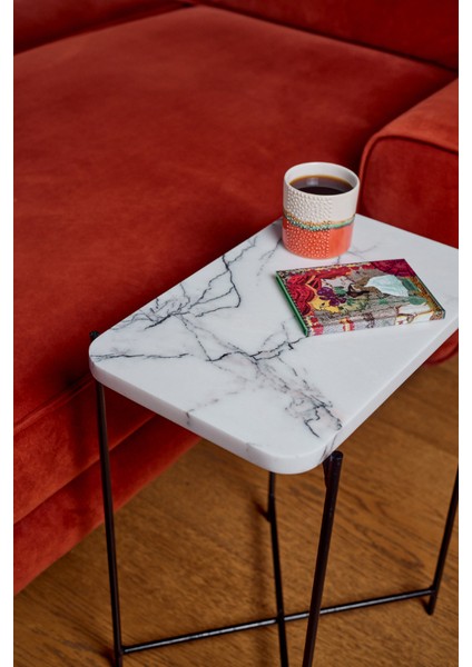 Leylak Mermer Yan Sehpa / Komidin (Siyah Metal Ayaklı) fırsatları