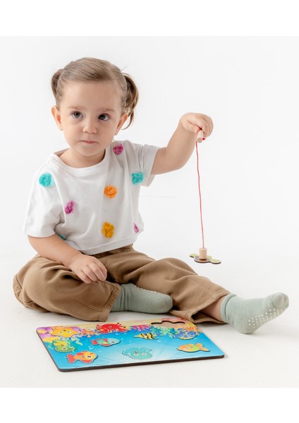 Montessori Mıknatıslı Ahşap Balık Tutma Oyunu / 1+ Yaş / Eğitici, Eğlenceli ve Güvenli Ahşap Puzzle