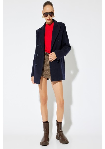 Kadın Koton x Sima Tarkan - Kalın Örme Düğmeli Cepli Kruvaze Kaşe Kaban 5WAK00326EW