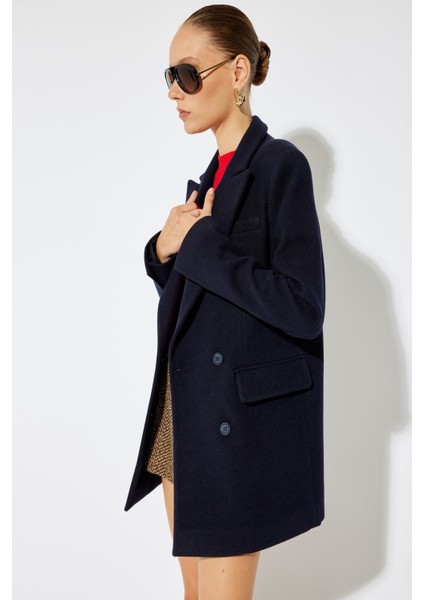 Kadın Koton x Sima Tarkan - Kalın Örme Düğmeli Cepli Kruvaze Kaşe Kaban 5WAK00326EW fiyatları