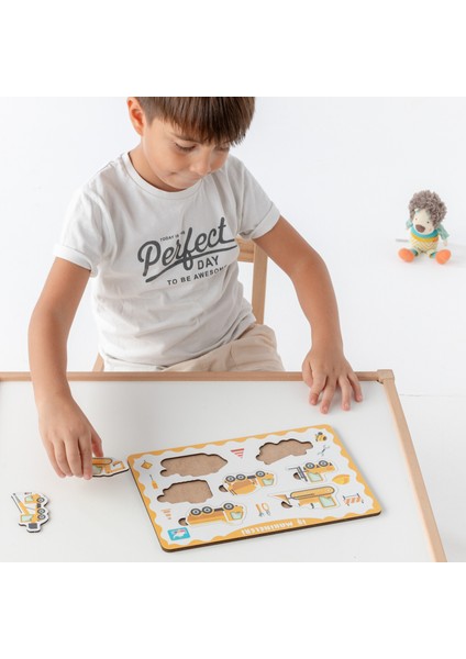 Montessori Iş Makineleri Ahşap Bultak Puzzle Seti - Eğitici, Öğretici ve Güvenli Çocuk Oyuncağı