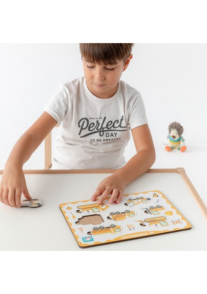 Montessori Iş Makineleri Ahşap Bultak Puzzle Seti - Eğitici, Öğretici ve Güvenli Çocuk Oyuncağı