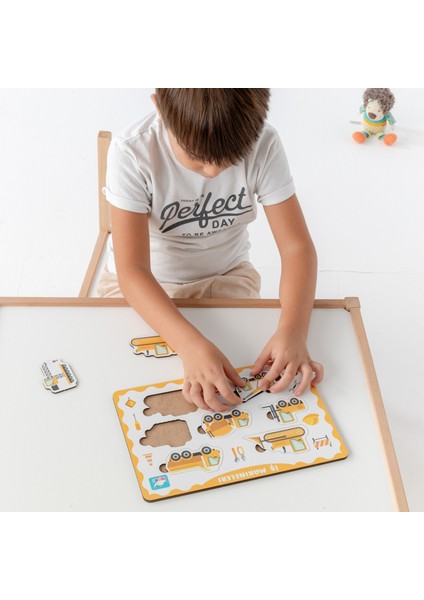 Montessori Iş Makineleri Ahşap Bultak Puzzle Seti - Eğitici, Öğretici ve Güvenli Çocuk Oyuncağı