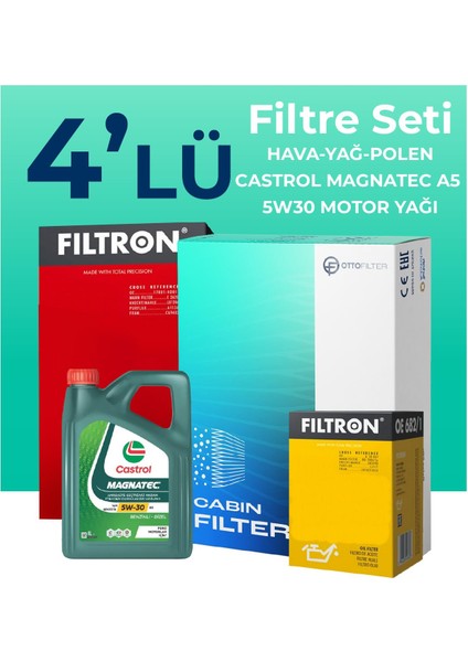 Mercedes C180 Benzin Filtre Bakım Seti Castrol Motor Yağlı (2014-2019) 4 Lü