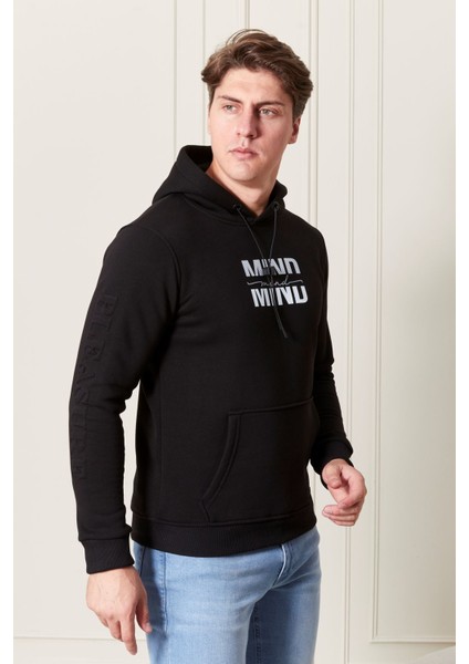 Baskılı Kapşonlu Erkek Sweat