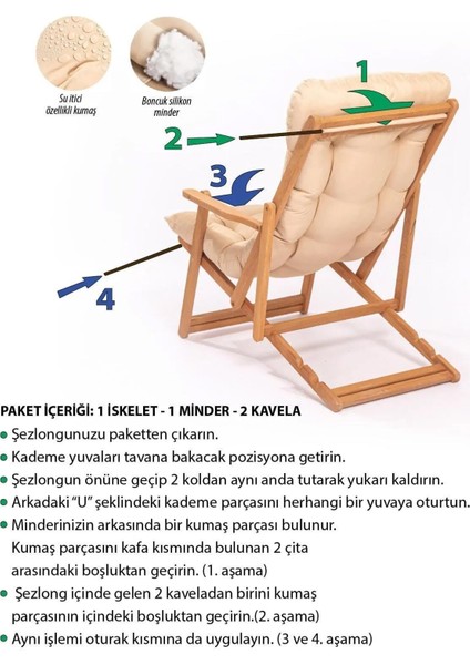 3 Kademeli Minderli Şezlong ve Sehpa Seti-Yeşil