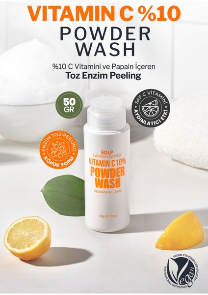 %10 C Vitamini Içeren Toz Enzim Peeling Derma Factory Vitamin C Powder Wash Yüz Peelingi 50GR