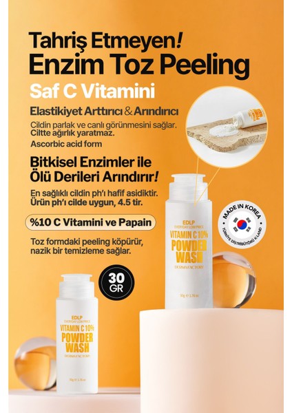 %10 C Vitamini Içeren Toz Enzim Peeling Derma Factory Vitamin C Powder Wash Yüz Peelingi 50GR