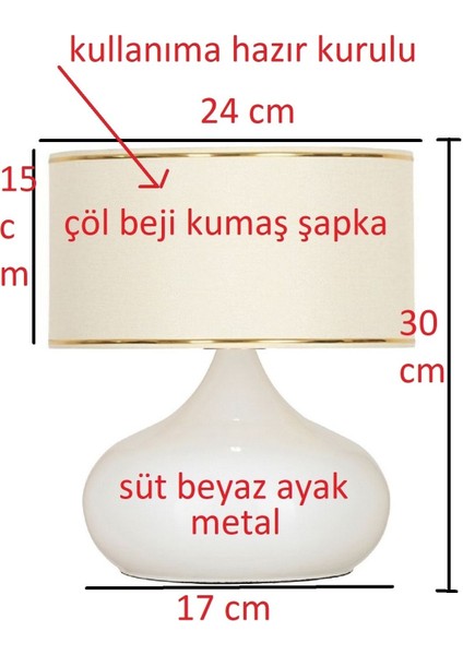Metal Ayaklı Bej Renk Masa- Komodin-Vitrin Üstü Abajuru fiyatları