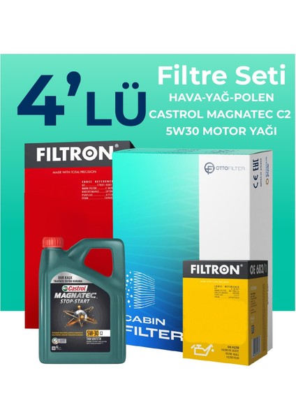 Toyota Yaris 1.4 Dizel Filtre Bakım Seti Castrol Motor Yağlı (2006-2009) 4 Lü