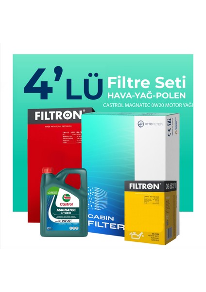 Toyota Yaris 1.0 Filtre Bakım Seti Castrol Motor Yağlı (2011-2014) 4 Lü