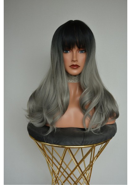 Omuzda Gri Siyah Ombreli Fiber Sentetik Perçemli Peruk fiyatları