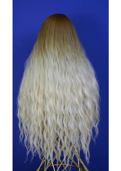 Kahve Platin Ombreli Uzun Fiber Sentetik Perçemli Peruk modelleri