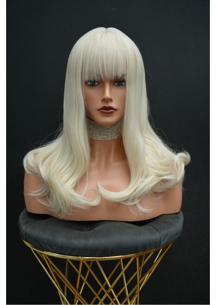 Omuz Sarı Fiber Sentetik Perçemli Peruk