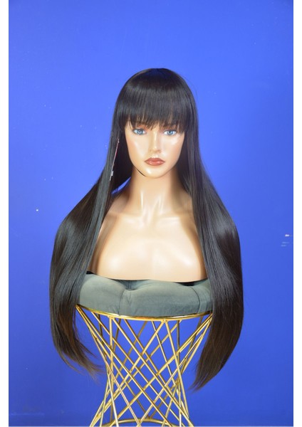 Kumral Kahküllü Düz Uzun Fiber Sentetik Peruk