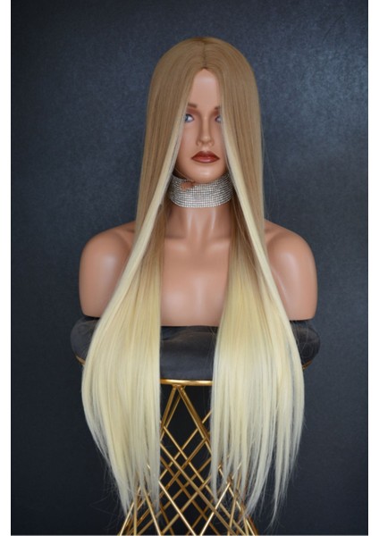 Kumral Platin Ombreli Düz Fiber Sentetik Peruk